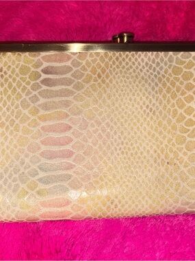 HOBO Cream Snake-Embossed Clutch with Subtle Multi-Tone Accents